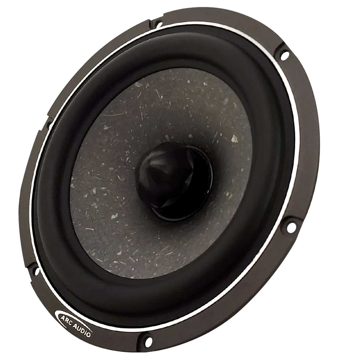 The ARC Audio AS600 is a round black speaker with a central cone and four mounting holes—perfect as a 5 midbass driver in your DSP system.