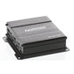 Een zwarte, rechthoekige Audio System M-500.4 MD-versterker met SMD-technologie en meerdere ingangs-/uitgangspoorten aan de zijkant, met het opschrift M SERIES BY AUDIO SYSTEM.