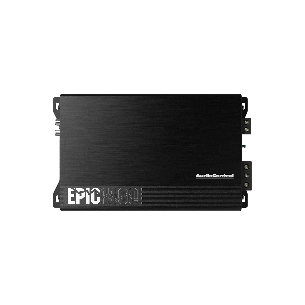 Un amplificatore per auto Audiocontrol EPIC1500 1-Kanal di colore nero con marchio e numero di modello su sfondo bianco.