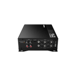 Lamplificateur Audiocontrol EPICFOUR à 4 canaux est doté de plusieurs boutons et ports de commande sur son panneau avant, affichés sur un fond blanc uni.