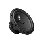A black Audiocontrol EPICX12 12 Dual Voice Coil subwoofer with “EPIC” and a zigzag line on the cone, shown angled on a plain white background.