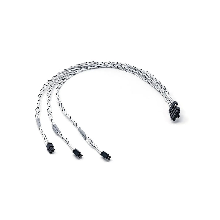 Four Audison AF LINK CABLES, black and white with connectors, perfect for DSP OUT to PRE IN as Verstärker Zubehör, arranged on white background.