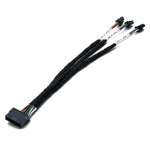 LAudison CN MX EXTSR è uno splitter per ventole plug  play dotato di un connettore nero e tre connettori più piccoli, tutti rivestiti da unelegante guaina nera.
