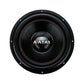 The Avatar Doomsday 18 subwoofer, black with AVATAR on the dust cap, features an 18-inch design and 3500W RMS power, viewed from above against a white background.