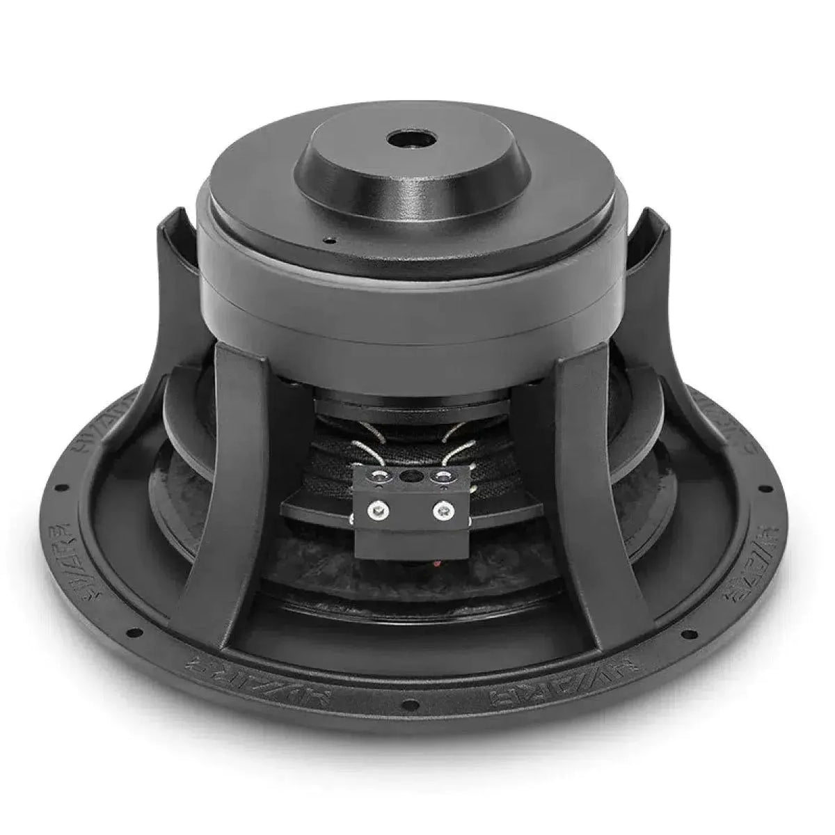 The Black Hydra HGS-2521 is a black 10 subwoofer with a paper cone, shown from the back with its round aluminum die-cast basket, magnet, and terminals.