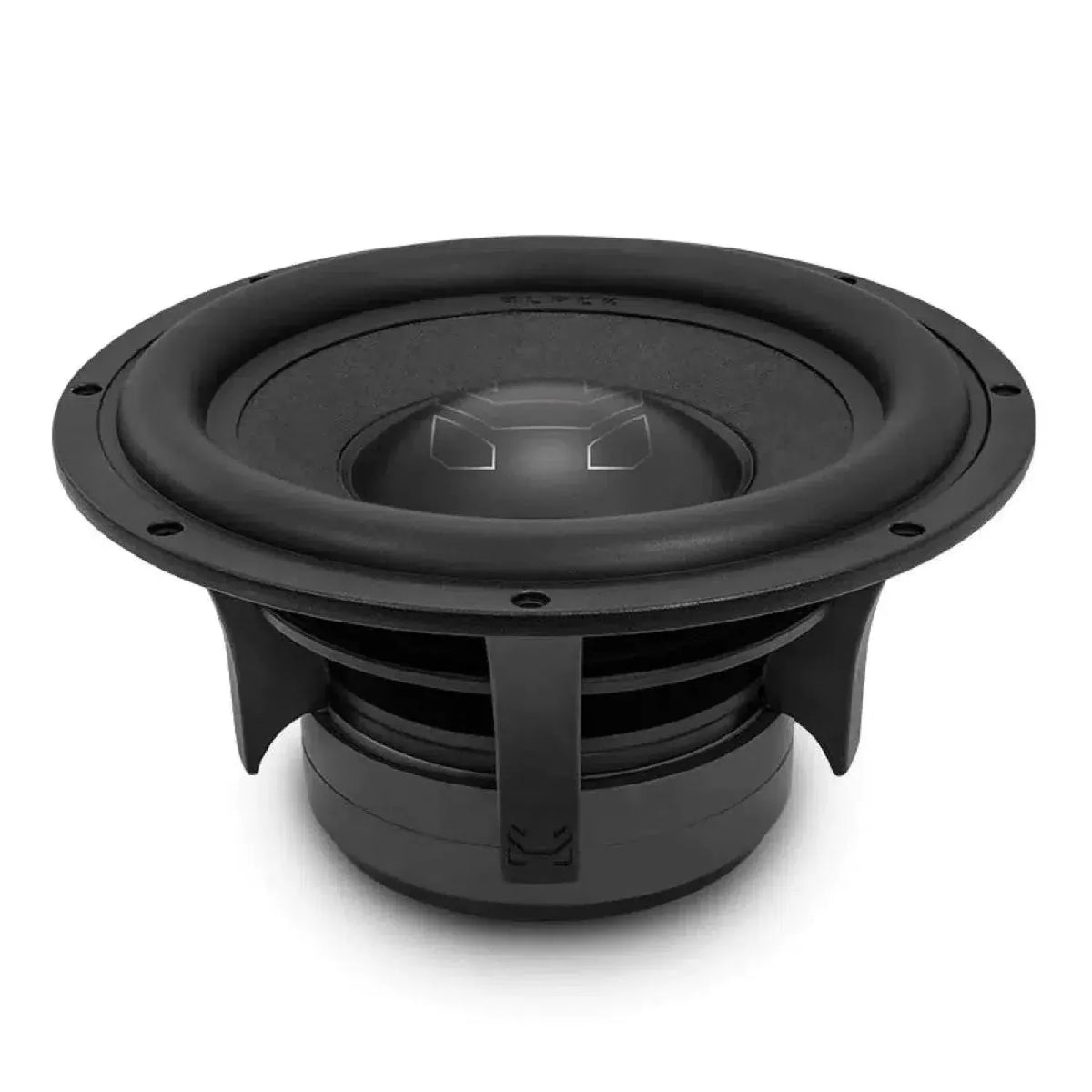 De zwarte Hydra HGS-2521 is een zwarte 10 Zoll subwoofer met een ronde conus en Aluminium-Gusskorb, schuin afgebeeld op een witte achtergrond.