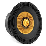 Cerwin Vega Stroker Pro Classic SPCL182 18 subwoofer in black and gold, with ridged yellow cone and black ring, shown at an angle on a white background.