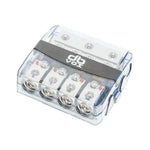 The dBvox DBVOXMANL34 is a clear plastic terminal block with 4 wire connections, Kontroll-LED, and a black top label with a white dBvox logo.