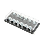 Le dBvox DBVOXMFM6 est un bornier noir et transparent avec un couvercle en plexiglas qui offre 6 bornes à vis pour le câblage et lorganisation de jusquà 6 fusibles ANL.