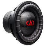 Il DD Audio Power Tuned 3515i ESP è un subwoofer nero da 15 con un cono testurizzato, un magnete in ferrite, creste vistose e un logo centrale rosso.