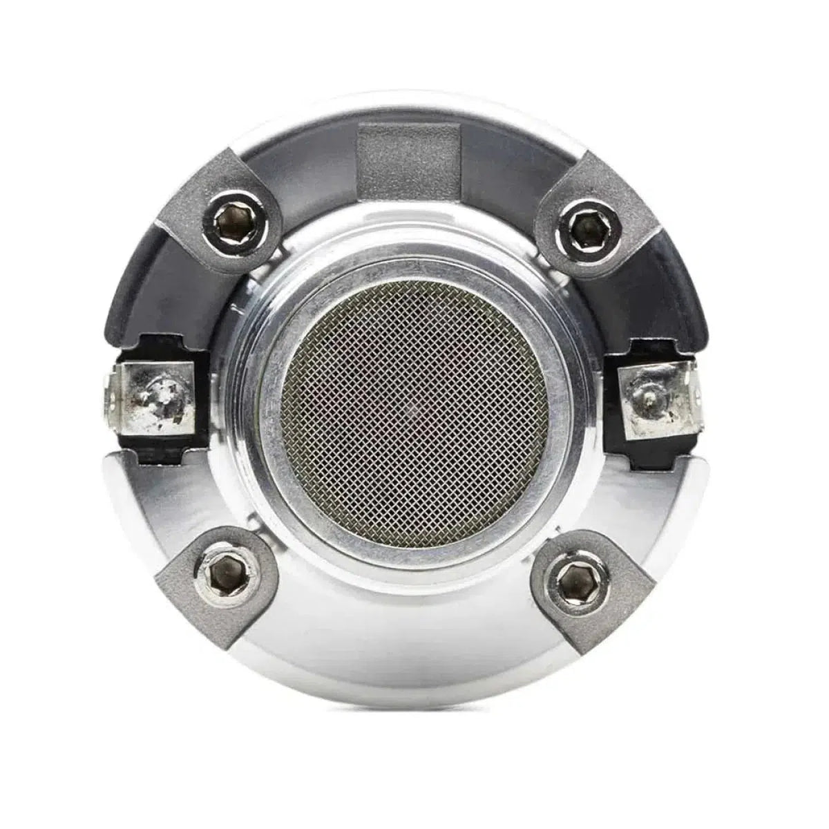 Close-up view of the DD Audio VO-CT25 Titanmembran-Kompressionstreiber, featuring a circular mesh center and advanced Neodym-Motorstruktur, on a white background.