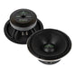 Dos subwoofers negros Deaf Bonce Apocalypse AP-W81AC de 8, vistas frontal y trasera, cada uno de ellos con un potente rendimiento de 300 W RMS.