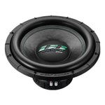 Un caisson de basses de voiture Deaf Bonce Apocalypse DB-SA 255 noir, 15 pouces, 1000 W RMS, avec la marque APOCALYPSE verte et blanche, montré ci-dessus.