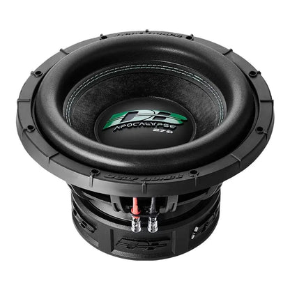 The Apocalypse DB-SA 272 by Deaf Bonce is a black 12 subwoofer with rugged design, visible wiring terminals, and 1500W RMS for powerful bass.