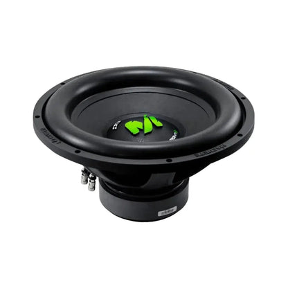 The Deaf Bonce Machete Fight MF-15R is a large black 15 subwoofer with a green logo, shown angled on a white background.
