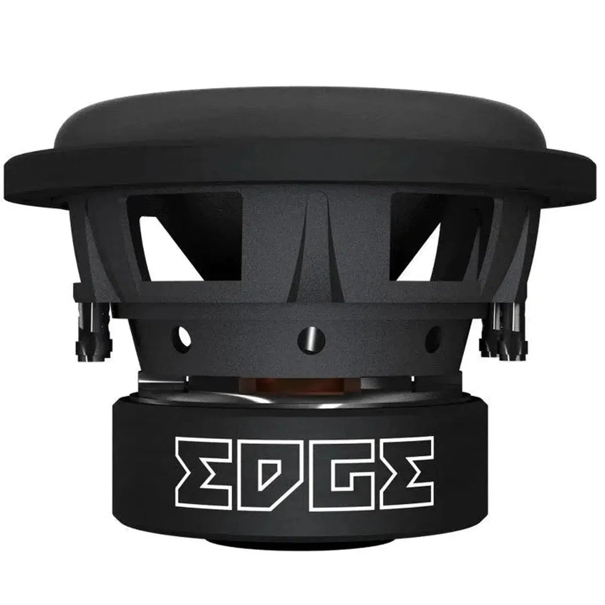 LEDS10D2-E0 Street-Serie è un subwoofer nero da 10 di Edge Car Audio, caratterizzato da una robusta struttura in metallo e dalla vistosa scritta EDGE bianca sulla base.
