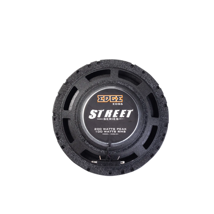 The Edge EDS6-E4 is a round black 6.5 car subwoofer, STREET SERIES, 200W peak/100W RMS—perfect for any 2-way coaxial auto speaker system.