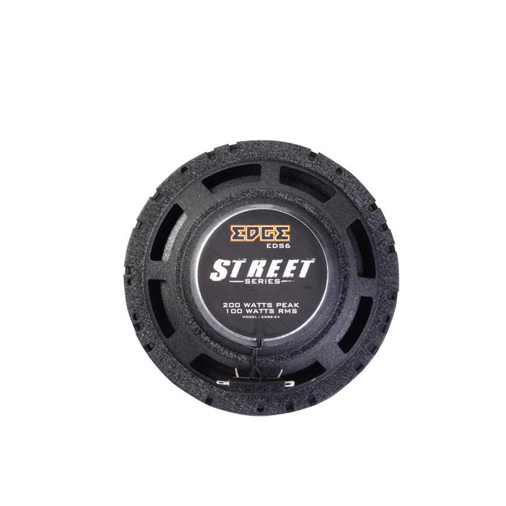 The Edge EDS6-E4 is a round black 6.5 car subwoofer, STREET SERIES, 200W peak/100W RMS—perfect for any 2-way coaxial auto speaker system.