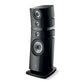 The Focal Grande Utopia EM Evo is a modern, glossy black HiFi speaker with four drivers, curved edges, and a sturdy rectangular base.