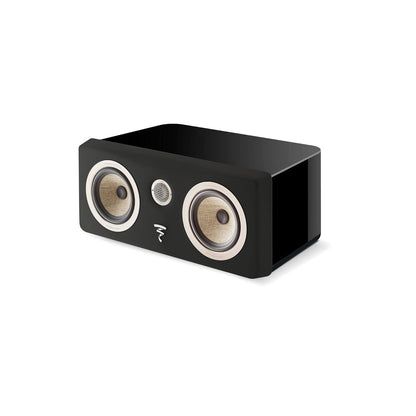 Il diffusore Focal Kanta CC Center presenta un design rettangolare nero con altoparlanti in Flax-Membran beige e un tweeter centrale, su sfondo bianco.