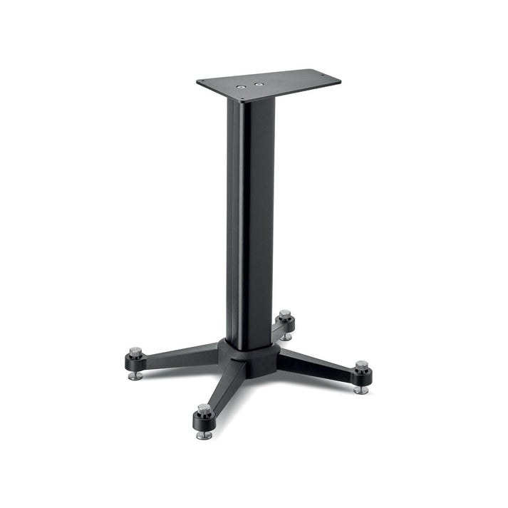 Le Focal Kanta Center Stativ est une base de table en métal noir avec une colonne centrale rectangulaire et quatre pieds larges et plats, parfaits comme Lautsprecherständer.