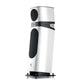 The Focal Sopra N°2 is a tall, modern white 3-way floorstanding speaker with black grilles, silver accents, and a sturdy base for stable Hi-Fi sound.