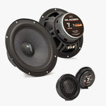 De Gladen Gamma 165.2 AC-set bestaat uit twee zwarte luidsprekers en twee tweeters, afgebeeld tegen een witte achtergrond.