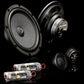 Close-up of Gladen Gamma 200.2 AC car audio set with 8 Zoll Lautsprecherset shown on black reflective surface.