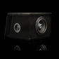 Subwoofer Gladen Sigma SSW08-VB, caisson rectangulaire noir, haut-parleur rond de 800 W à droite, bornes dentrée à gauche, fond noir.