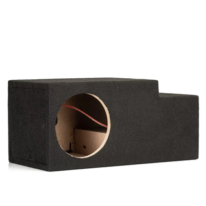 The Gladen Subbox-Buz.1 is a black subwoofer box with a round cutout and carpeted finish, made for the VW ID.Buzz, shown on a white background.