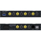 La vue arrière du Ground Zero GZDSP 4-8XII montre huit sorties, trois entrées, un dongle BT, des ports pour télécommande/PC et des connecteurs pour lalimentation et les haut-parleurs.