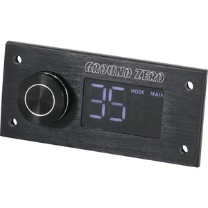 The Ground Zero GZDSP Remote PRO-X is a rectangular black DSP accessory with a left round knob and a digital display showing 35 MODE MAIN on the right.