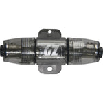 El Ground Zero GZFH 1.20 IL-MANL es un portafusibles Mini-ANL en línea transparente de 20 mm² con terminales metálicos, soporte de montaje y logotipo GZ lateral.