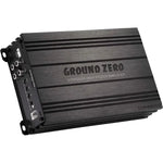 Le Ground Zero Hydrogen GZHA MINI TWO est un amplificateur de puissance à 2 canaux de couleur noire avec des boutons de contrôle latéraux et des ports dentrée.