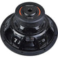 Un primer plano del subwoofer Ground Zero Iridium GZIW 300 destaca su diseño redondo, los terminales, la información del modelo y la potencia nominal de 350 W RMS en la parte trasera.