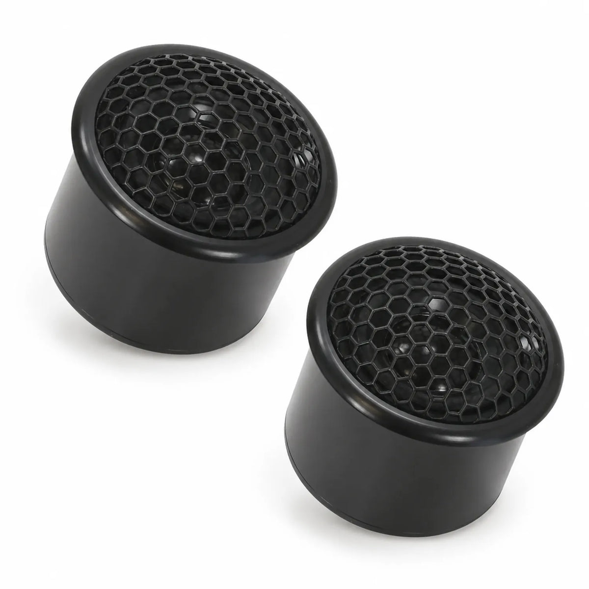 Due altoparlanti tondi neri da 40 mm Ground Zero Plutonium GZPF 40SQ con copertura a nido dape, su sfondo bianco.