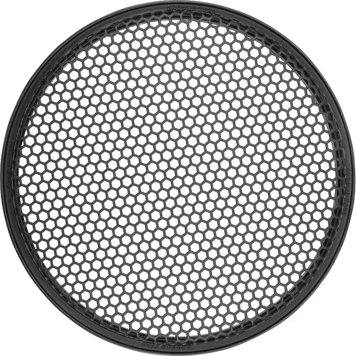 La Ground Zero Plutonium GZPG 250B es una rejilla de altavoz redonda de nido de abeja para subwoofers de 25 cm, mostrada de arriba abajo en blanco, ideal para su configuración.