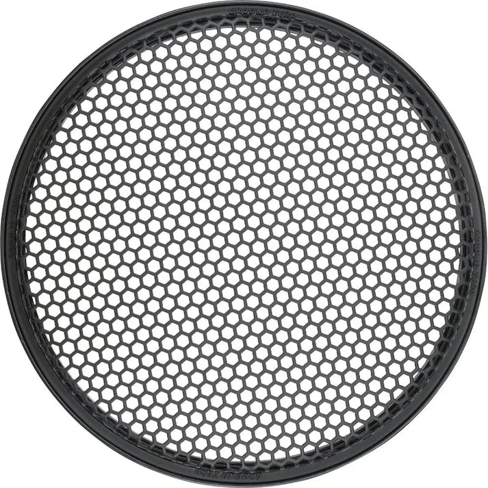 De Ground Zero Plutonium GZPG 250B is een rond honingraat luidsprekerrooster voor 25 cm subwoofers, bovenaan afgebeeld op wit - ideaal voor je opstelling.