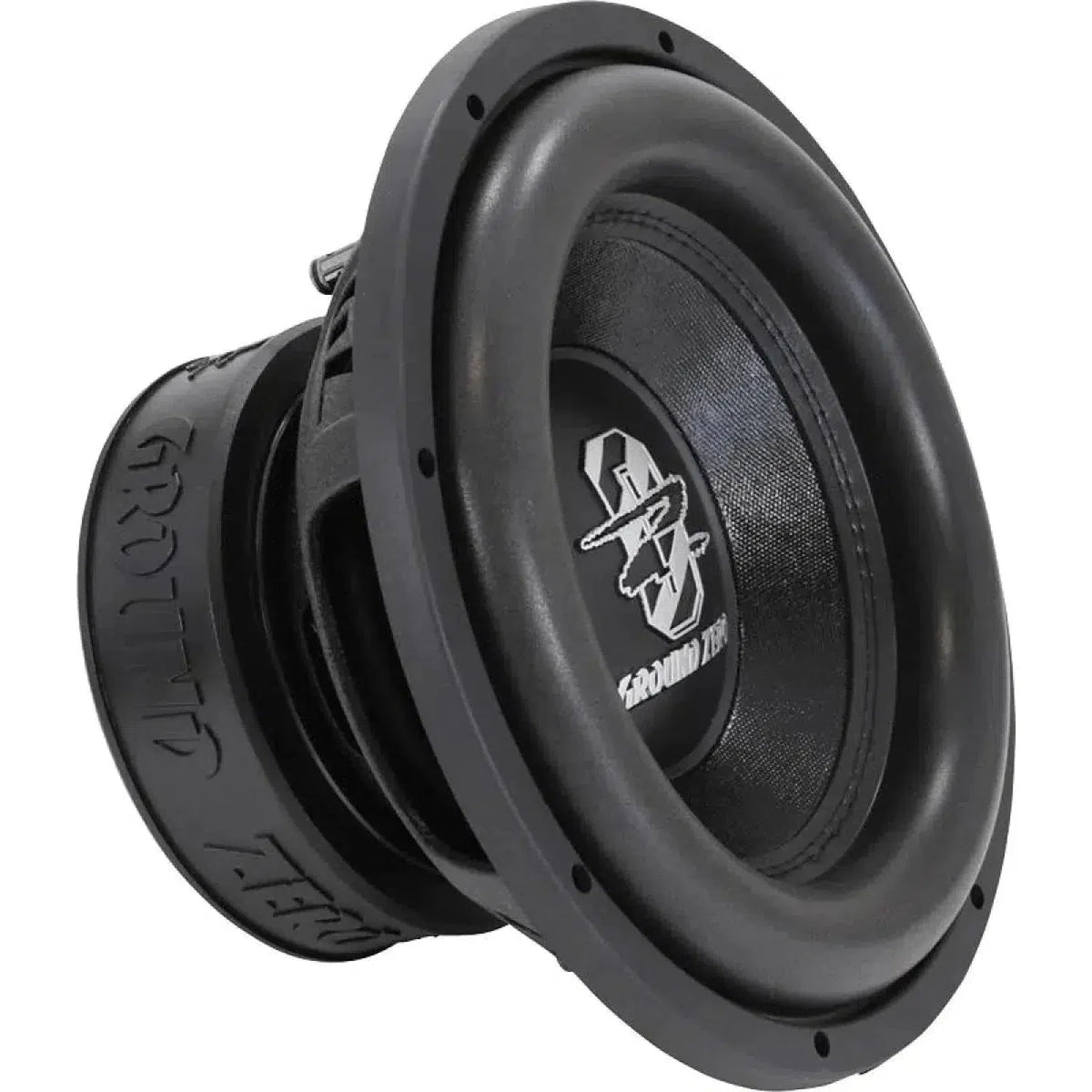 Il Ground Zero Radioactive GZRW 30-D2 è un subwoofer nero da 12 con un cono audace e un logo bianco, ideale come subwoofer da strada di alta qualità.
