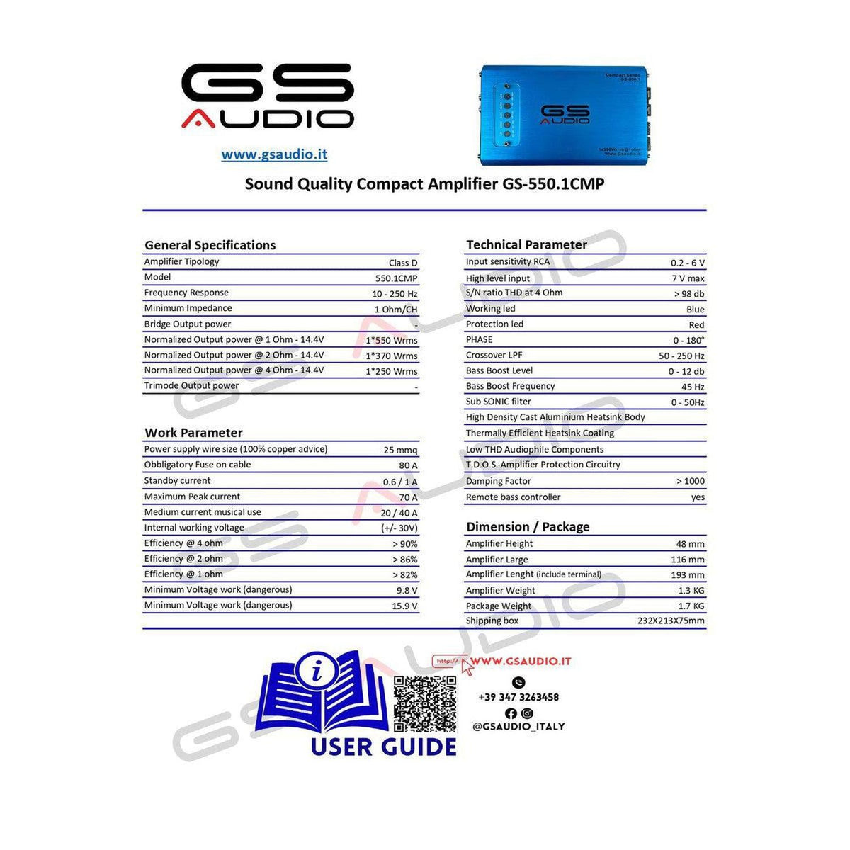 GS Audio-CompactT SQ GS-550.1CMP-1-Kanal Verstärker-masori-kaufen