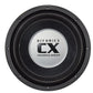 LHifonics Colossus CX12D2 è un subwoofer rotondo nero e argento da 12 che eroga un suono potente da 4000W RMS, con il nome della serie stampato al centro.