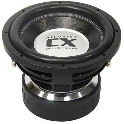 LHifonics Colossus CX12D2 è un subwoofer da 12 con doppia bobina mobile, potenza di 4000W RMS ed elegante design nero e argento di cono, bordo e base.