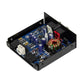 El Hifonics HF-SC2 / ISO es una caja de dispositivo negro compacto con circuitos expuestos, condensadores, conectores, cable de cobre en espiral, y un Konverter de 2 canales de alta a baja.