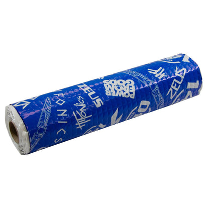 Un rouleau de film bleu Hifonics Zeus AluButyl 140dB avec un texte blanc, des motifs ailés et AluButyl Dämmung 2,0 mm Stärke sur lemballage.