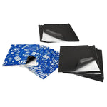 Plusieurs Hifonics Zeus Door Kit2 ZDK2 feuilles de mousse noire avec adhésif bleu sont présentées sur fond blanc, certaines avec les coins décollés.