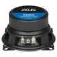 Altavoz de medios redondo negro Hifonics Zeus ZSW4 de 4 con etiqueta azul, cono sándwich de nido de abeja, 60W RMS/120W máx., 4 ohmios, la vista posterior muestra los terminales.
