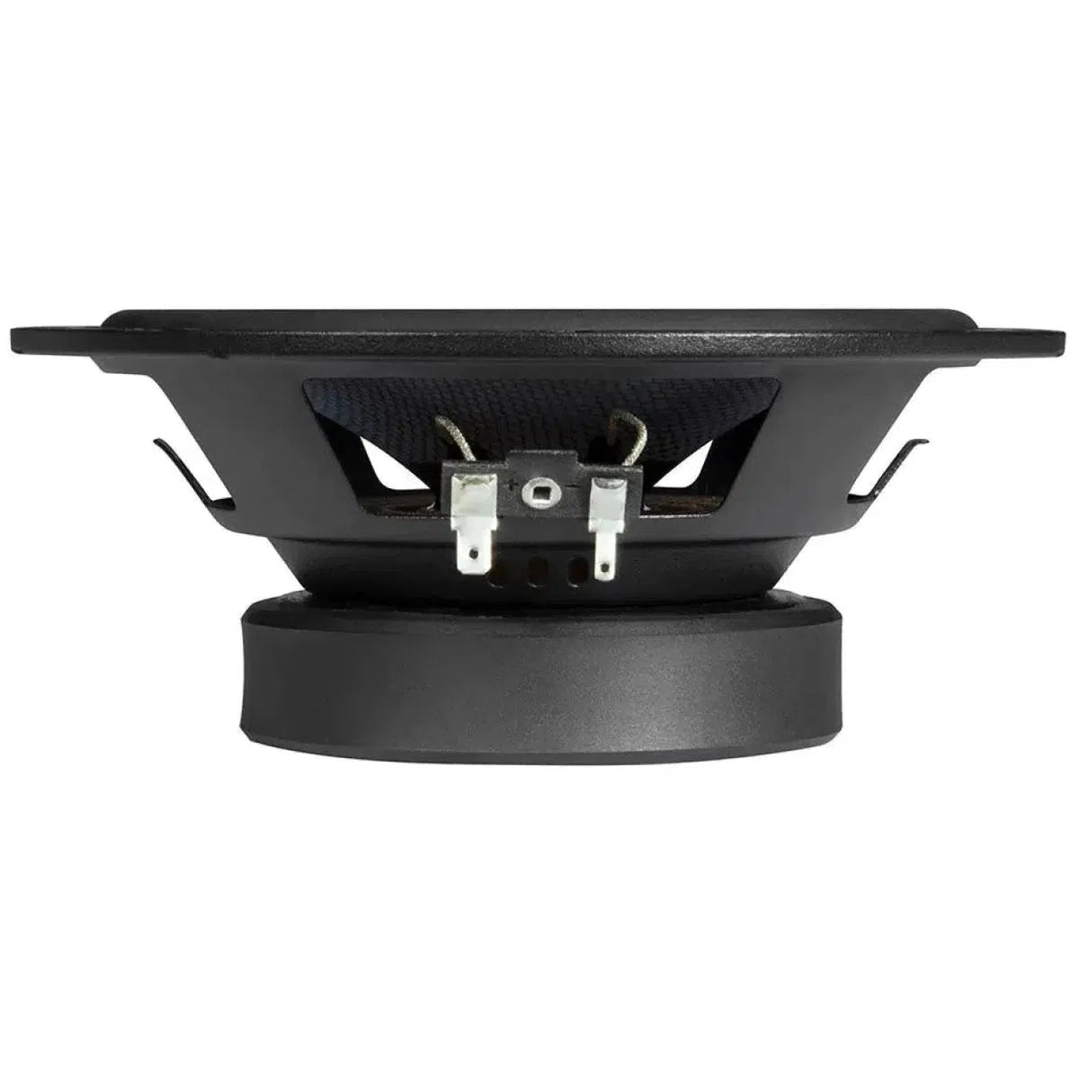 Vue latérale dun haut-parleur Hifonics Zeus ZSW6 de 6,5 pouces, mettant en évidence son aimant et son cône en sandwich nid dabeille sur un fond blanc.