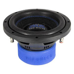 A black and blue Hifonics Zeus ZXS8D2 8” subwoofer with dual voice coil, angled view showing brand name and 300W RMS on the center.