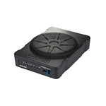 Le Kicker Hideaway HS10 est un subwoofer noir compact de 6000 watts avec un panneau de contrôle et des ports en façade, ainsi quune grille de protection ronde sur le dessus.
