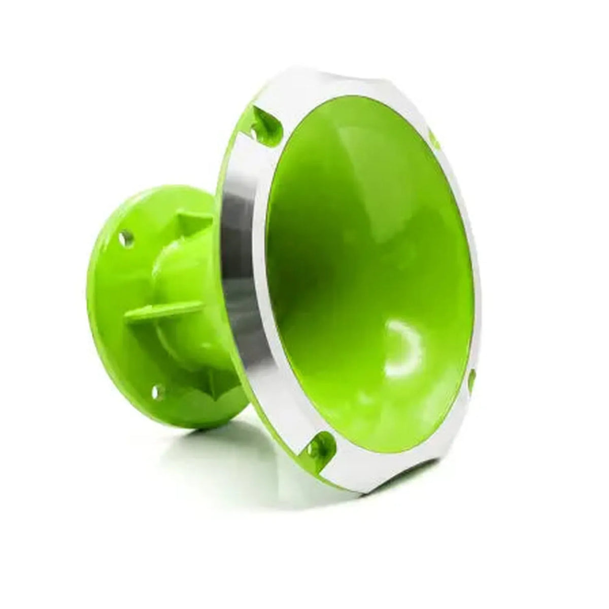 The Loud as Hell Inferno 2 features a green and silver horn tweeter with a flared metal rim, displayed on a white background.